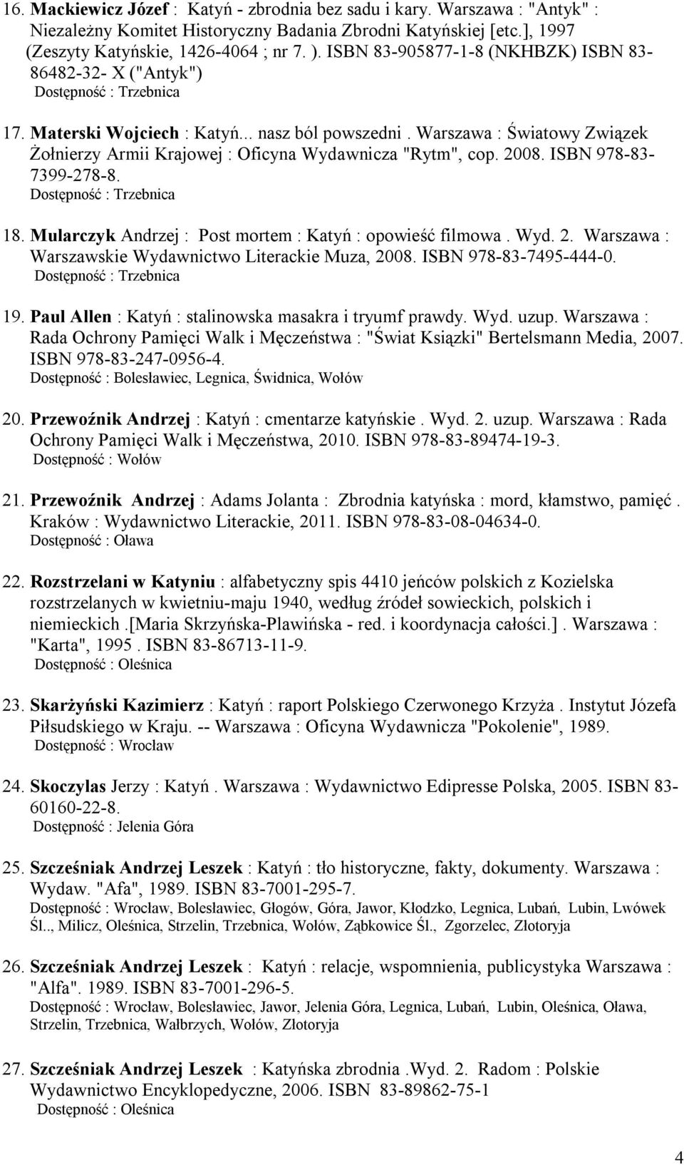 Warszawa : Światowy Związek Żołnierzy Armii Krajowej : Oficyna Wydawnicza "Rytm", cop. 2008. ISBN 978-83- 7399-278-8. Dostępność : Trzebnica 18.