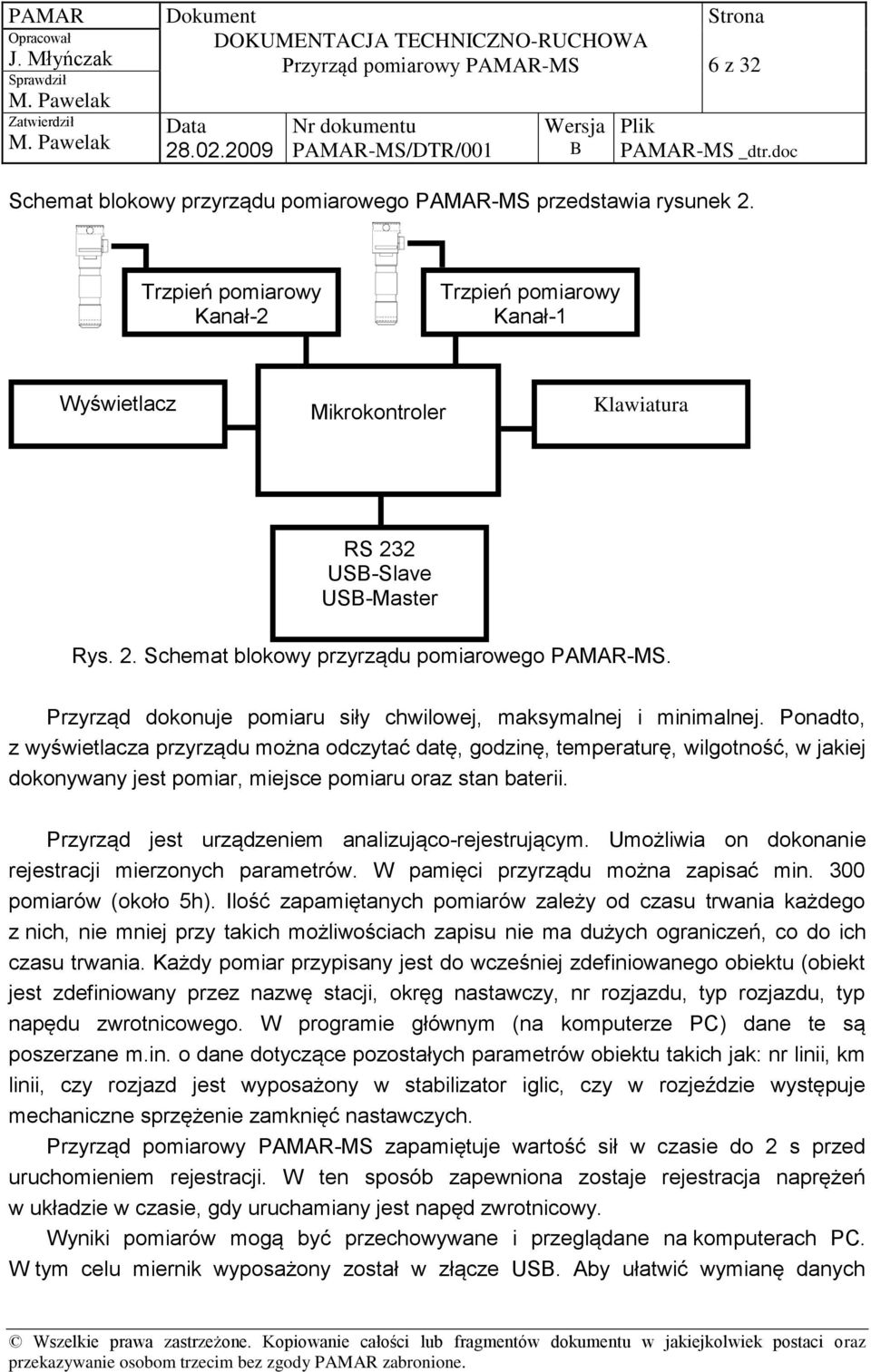 Przyrząd jest urządzeniem analizująco-rejestrującym. Umożliwia on dokonanie rejestracji mierzonych parametrów. W pamięci przyrządu można zapisać min. 300 pomiarów (około 5h).