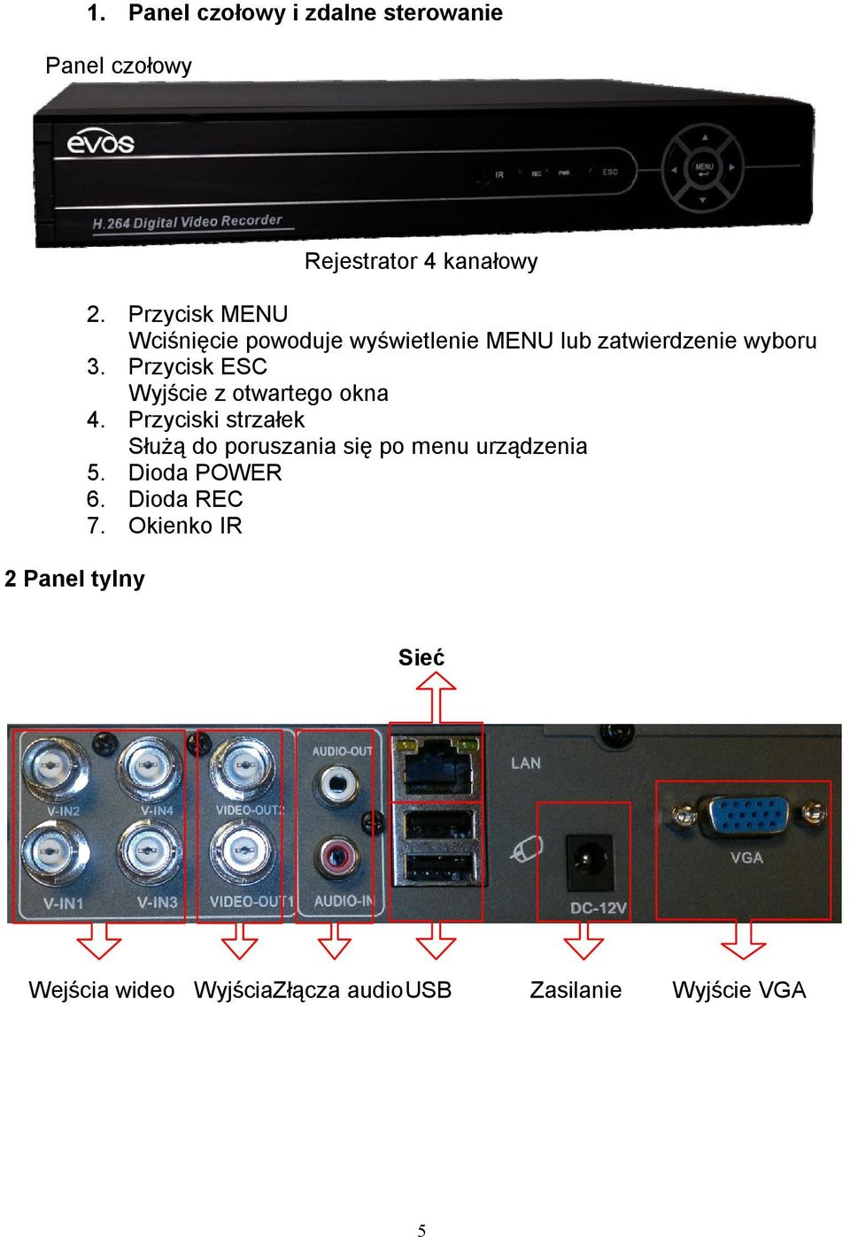 Przycisk ESC Wyjście z otwartego okna 4.