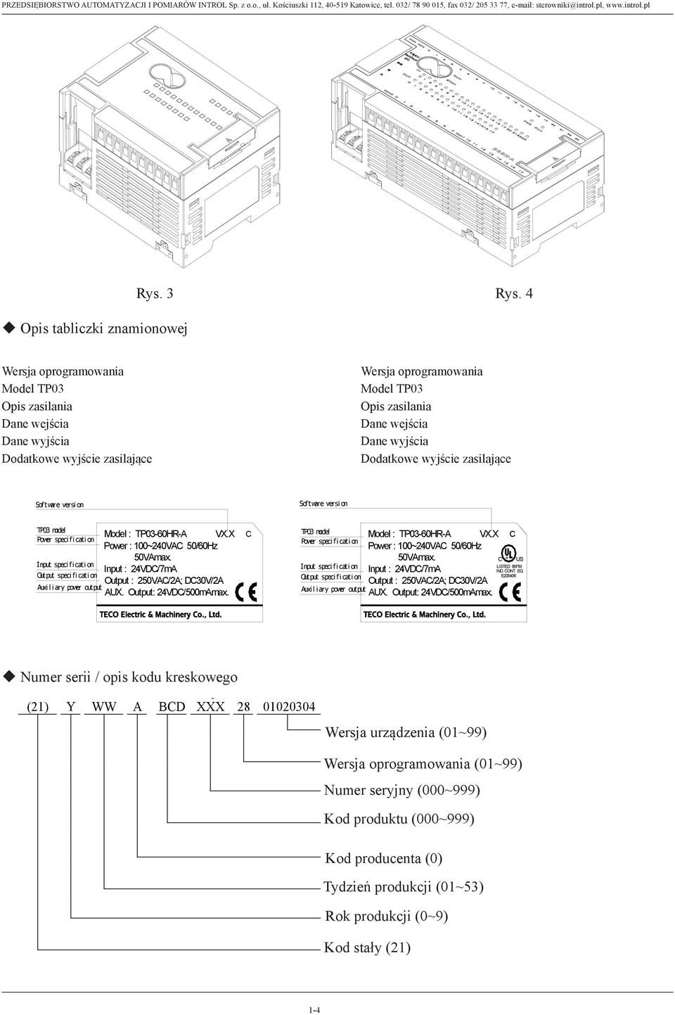 4 Fig 3 Fig 4 Wersja oprogramowania Software versi on Software versi on Wersja oprogramowania Model TP03 Model TP03 TP03 model Model : TP03-60HR-A VX.