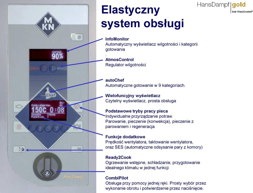 Wielofuncyjny wyświetlacz Czytelny wyświetlacz, prosta obsługa Podstawowe tryby pracy pieca Indywidualne przyrządzanie potraw.