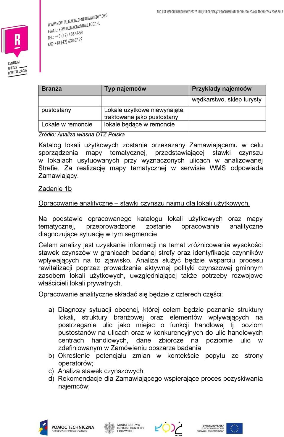 analizowanej Strefie. Za realizację mapy tematycznej w serwisie WMS odpowiada Zamawiający. Zadanie 1b Opracowanie analityczne stawki czynszu najmu dla lokali użytkowych.