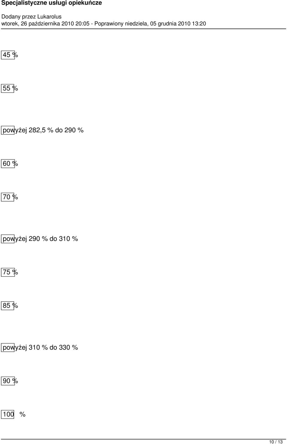 do 310 % 75 % 85 % powyżej