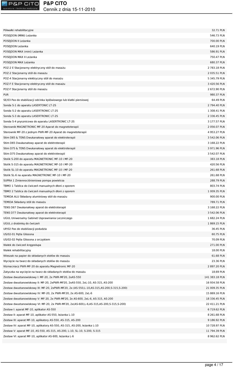 odcinka lędźwiowego lub klatki piersiowej Sonda S-1 do aparatu LASERTONIC LT-2S Sonda S-2 do aparatu LASERTRONIC LT-2S Sonda S-3 do aparatu LASERTRONIC LT-2S Sonda S-4 prysznicowa do aparatu