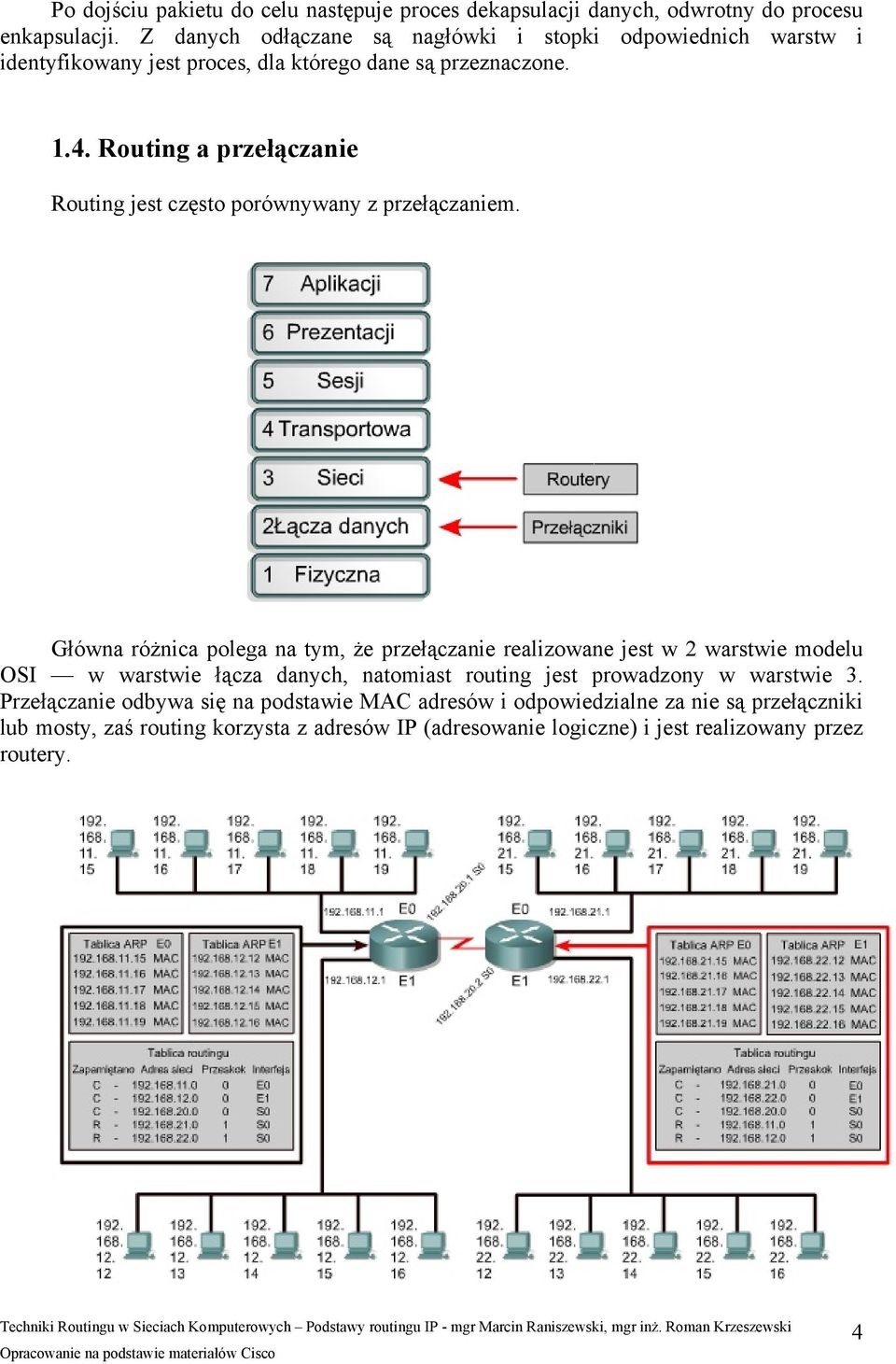 Routing a przełączanie Routing jest często porównywany z przełączaniem.