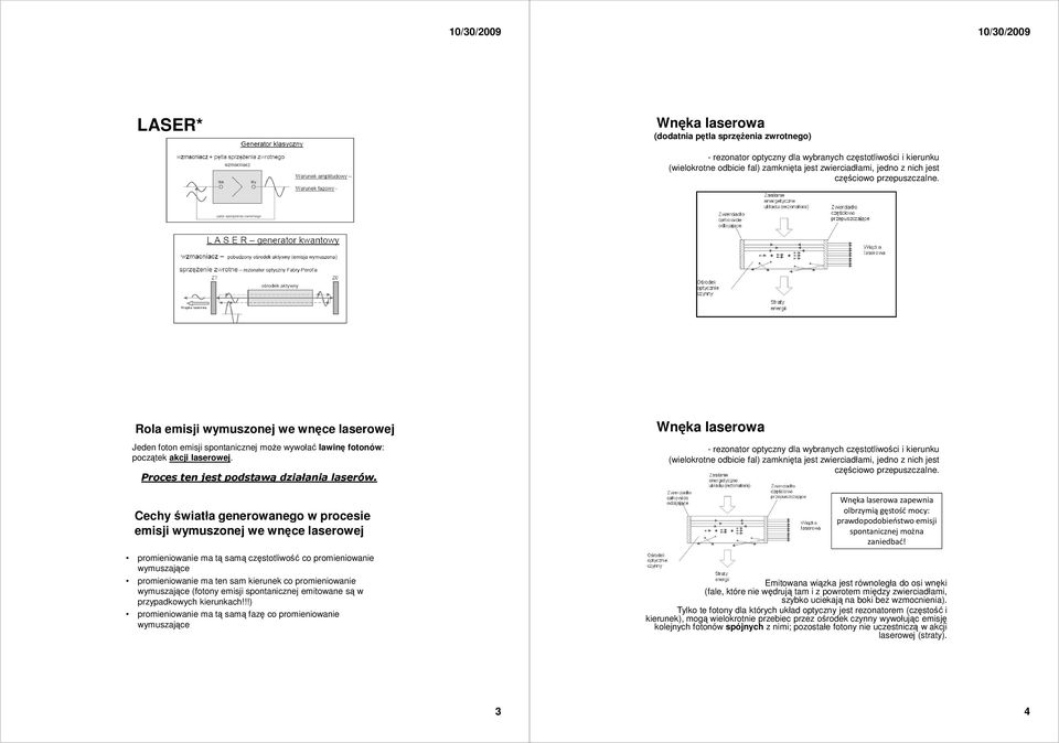 Cechy światła generowanego w procesie emisji wymuszonej we wnęce laserowej promieniowanie ma tą samą częstotliwość co promieniowanie wymuszające promieniowanie ma ten sam kierunek co promieniowanie