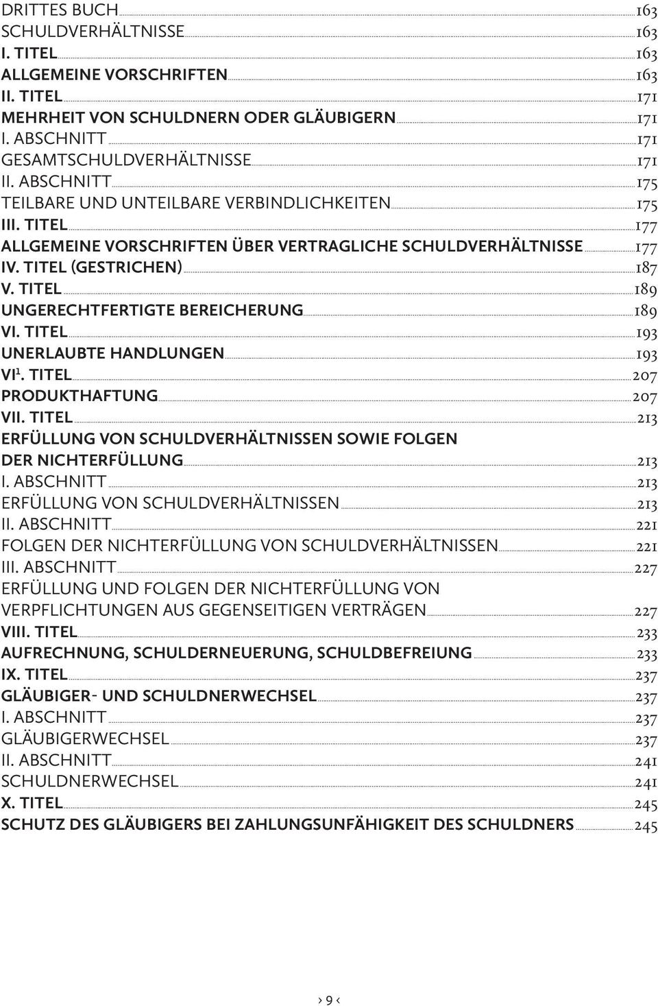 ..189 VI. TITEL...193 UNERLAUBTE HANDLUNGEN...193 VI 1. TITEL...207 PRODUKTHAFTUNG...207 VII. TITEL...213 ERFÜLLUNG VON SCHULDVERHÄLTNISSEN SOWIE FOLGEN DER NICHTERFÜLLUNG...213 I. ABSCHNITT.
