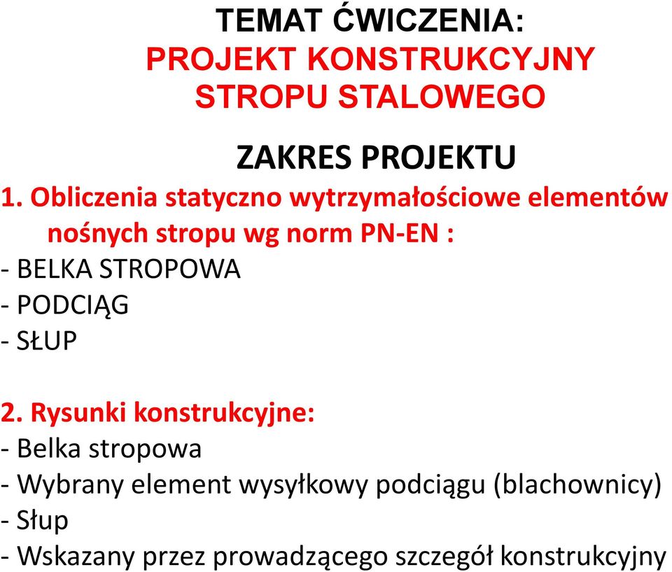 BELKA STROPOWA - PODCIĄG - SŁUP 2.