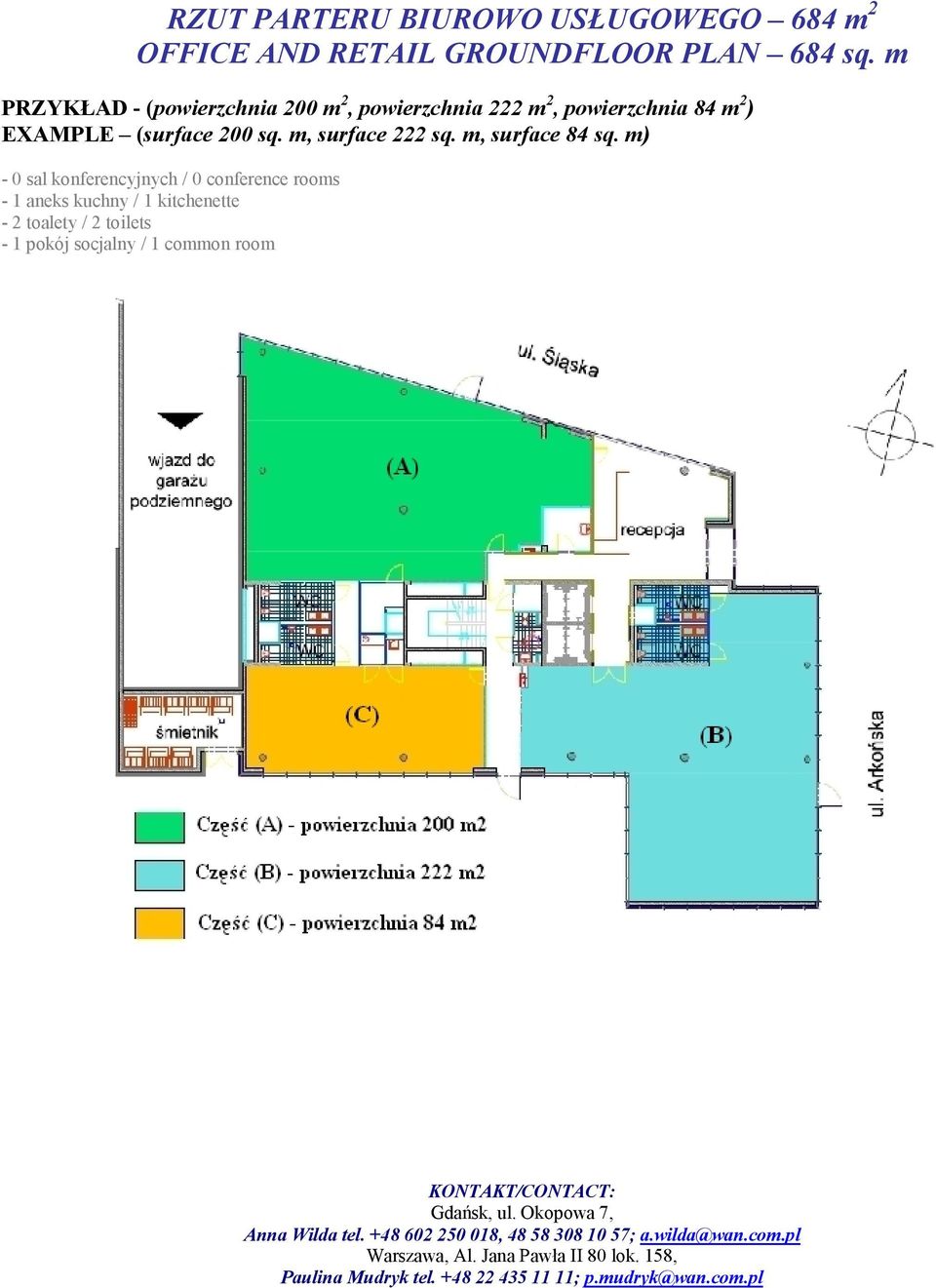 EXAMPLE (surface 200 sq. m, surface 222 sq. m, surface 84 sq.