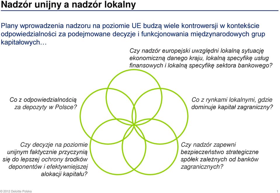 bankowego? Co z odpowiedzialnością za depozyty w Polsce? Co z rynkami lokalnymi, gdzie dominuje kapitał zagraniczny?