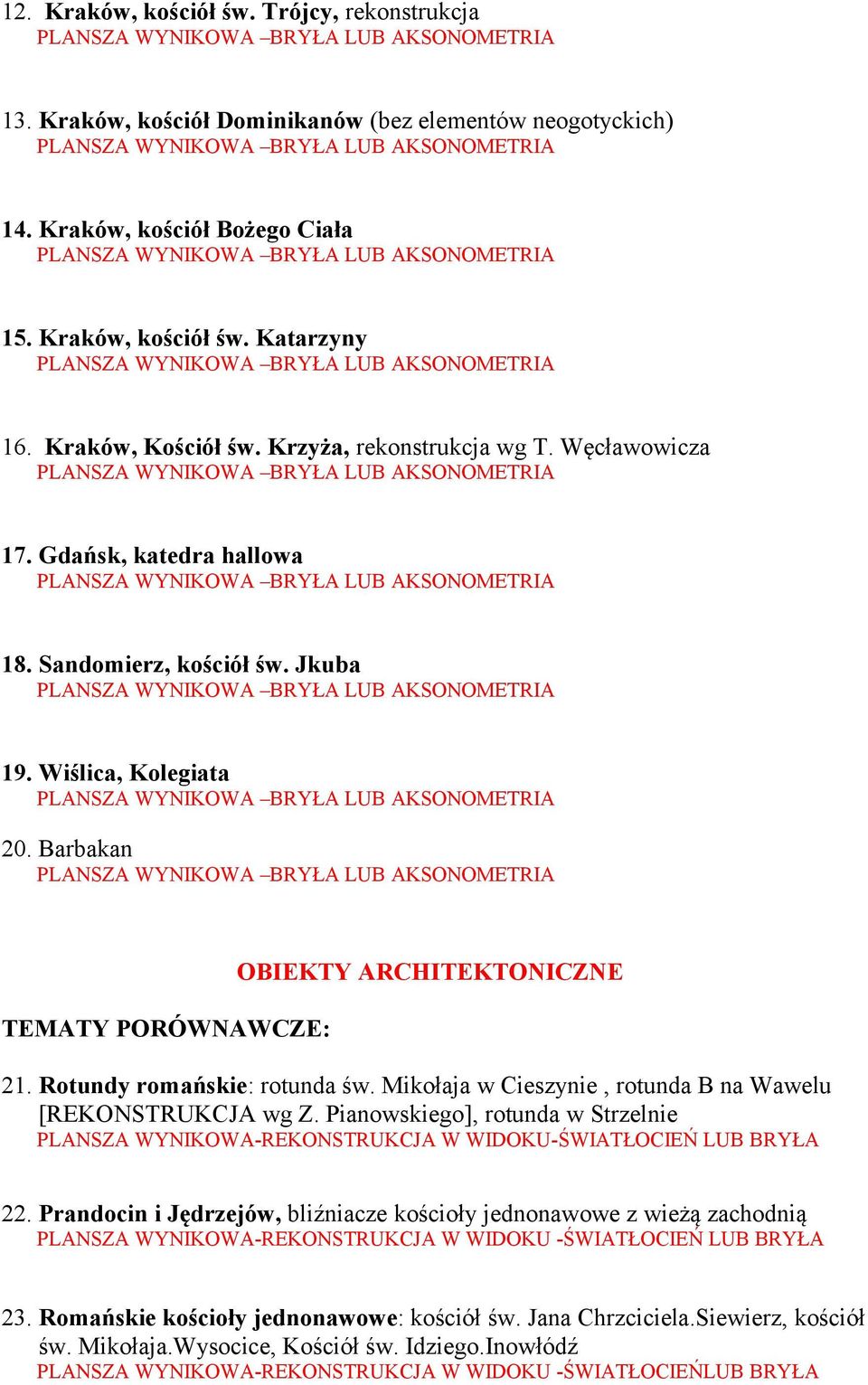 Rotundy romańskie: rotunda św. Mikołaja w Cieszynie, rotunda B na Wawelu [REKONSTRUKCJA wg Z. Pianowskiego], rotunda w Strzelnie PLANSZA WYNIKOWA-REKONSTRUKCJA W WIDOKU-ŚWIATŁOCIEŃ LUB BRYŁA 22.