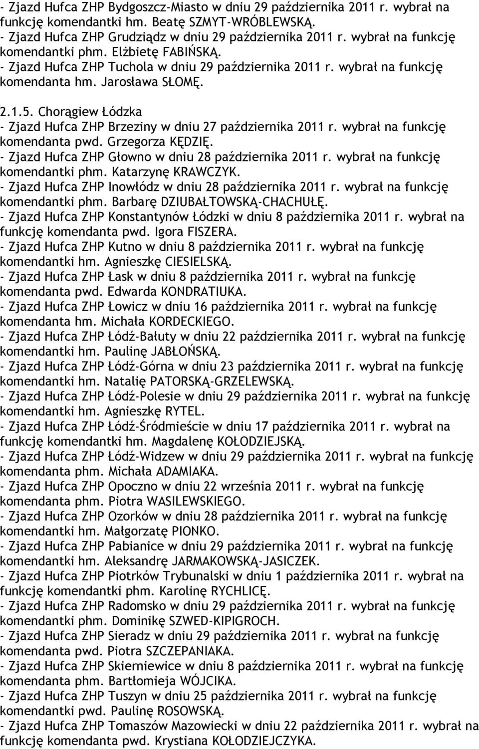 Chorągiew Łódzka - Zjazd Hufca ZHP Brzeziny w dniu 27 października 2011 r. wybrał na funkcję komendanta pwd. Grzegorza KĘDZIĘ. - Zjazd Hufca ZHP Głowno w dniu 28 października 2011 r.