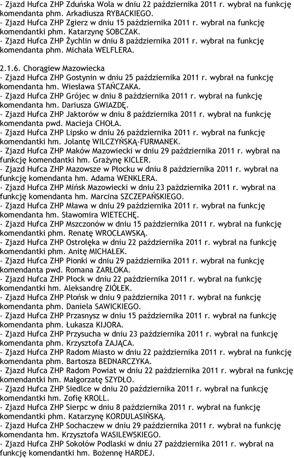 Chorągiew Mazowiecka - Zjazd Hufca ZHP Gostynin w dniu 25 października 2011 r. wybrał na funkcję komendanta hm. Wiesława STAŃCZAKA. - Zjazd Hufca ZHP Grójec w dniu 8 października 2011 r.