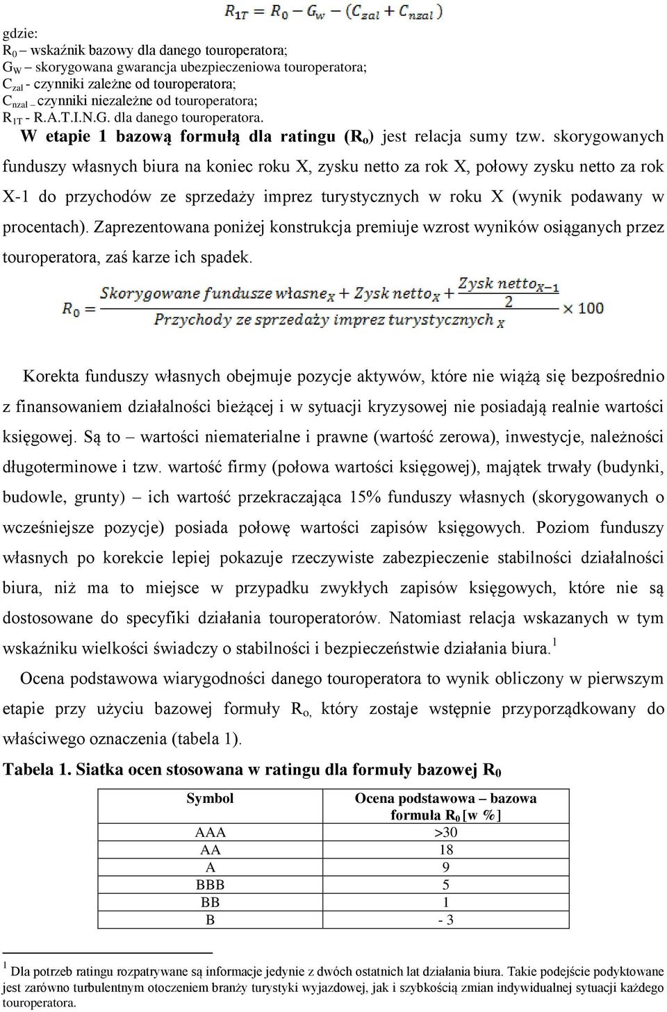 skorygowanych funduszy własnych biura na koniec roku X, zysku netto za rok X, połowy zysku netto za rok X-1 do przychodów ze sprzedaży imprez turystycznych w roku X (wynik podawany w procentach).