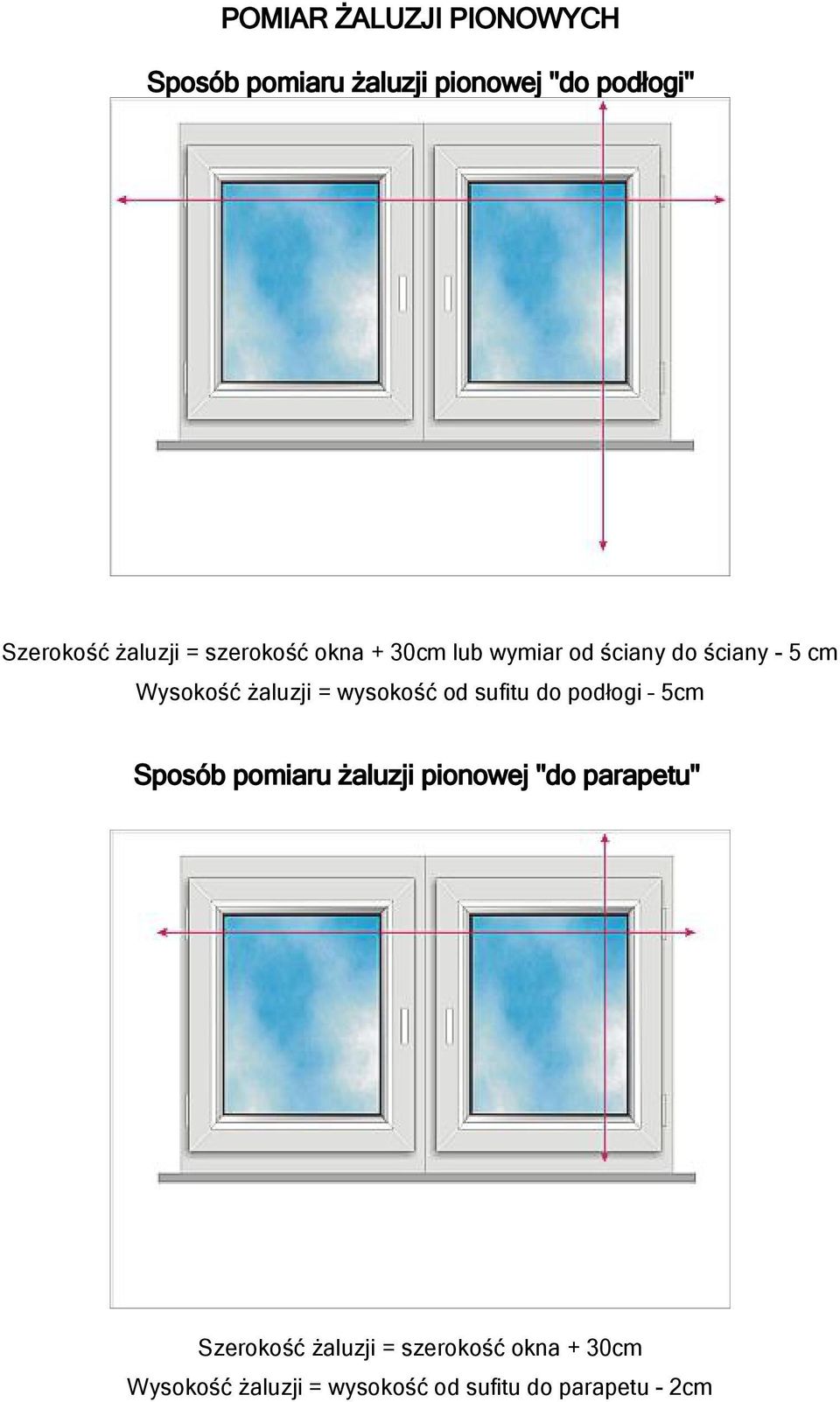 = wysokość od sufitu do podłogi 5cm Sposób pomiaru żaluzji pionowej "do parapetu"