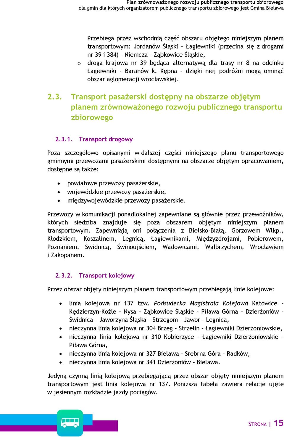 Transport pasażerski dostępny na obszarze objętym planem zrównoważonego rozwoju publicznego transportu zbiorowego 2.3.1.