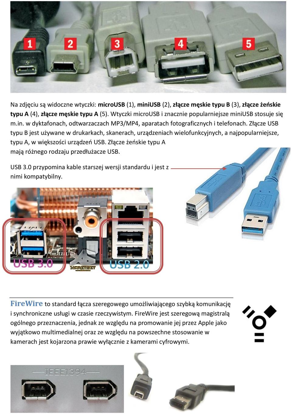 Złącze USB typu B jest używane w drukarkach, skanerach, urządzeniach wielofunkcyjnych, a najpopularniejsze, typu A, w większości urządzeo USB.