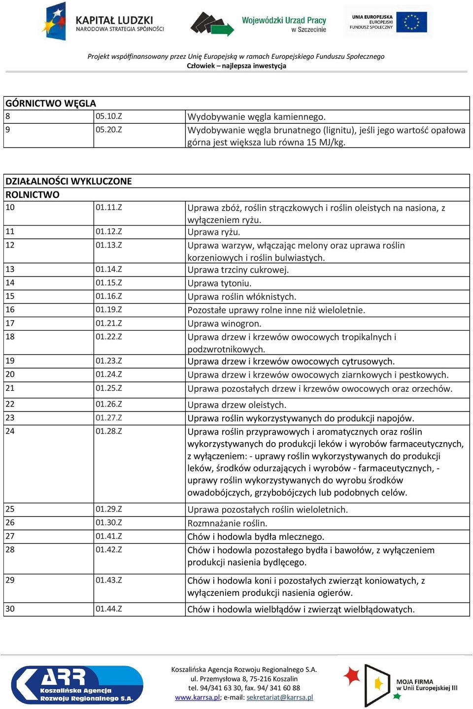 Z Uprawa warzyw, włączając melony oraz uprawa roślin korzeniowych i roślin bulwiastych. 13 01.14.Z Uprawa trzciny cukrowej. 14 01.15.Z Uprawa tytoniu. 15 01.16.Z Uprawa roślin włóknistych. 16 01.19.