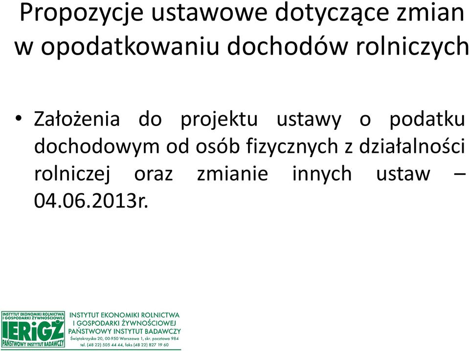 projektu ustawy o podatku dochodowym od osób