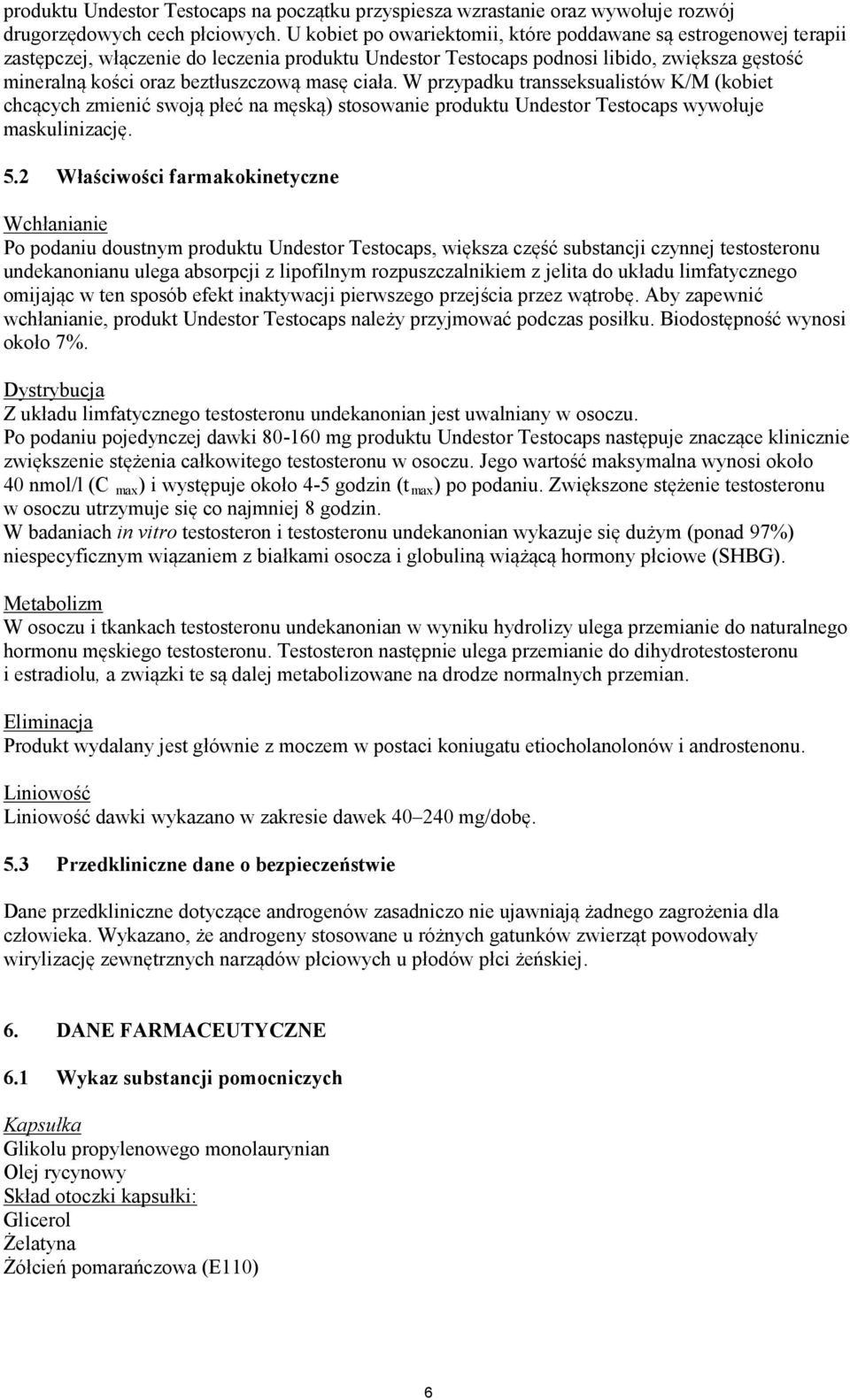 masę ciała. W przypadku transseksualistów K/M (kobiet chcących zmienić swoją płeć na męską) stosowanie produktu Undestor Testocaps wywołuje maskulinizację. 5.