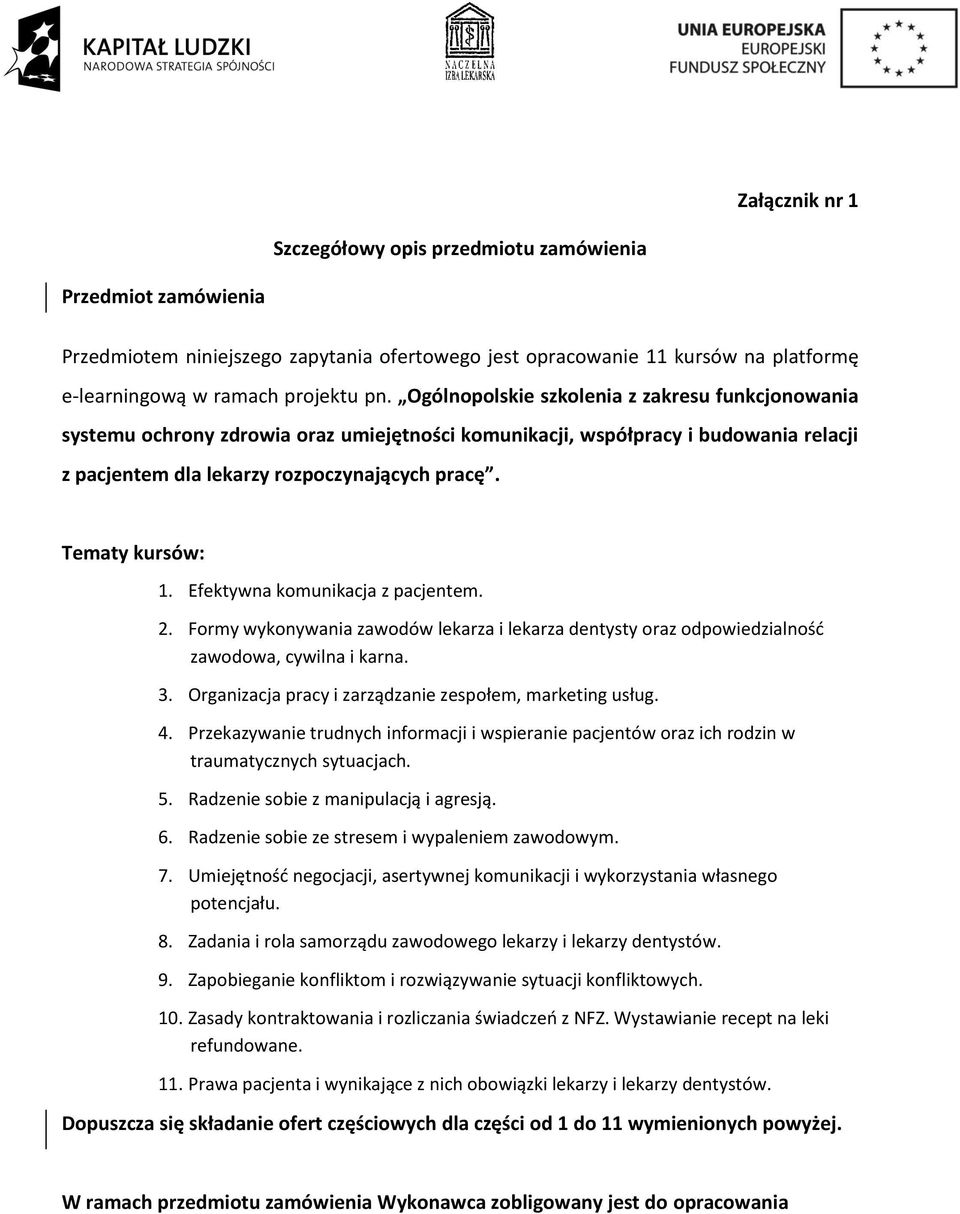 Efektywna komunikacja z pacjentem. 2. Formy wykonywania zawodów lekarza i lekarza dentysty oraz odpowiedzialność zawodowa, cywilna i karna. 3.