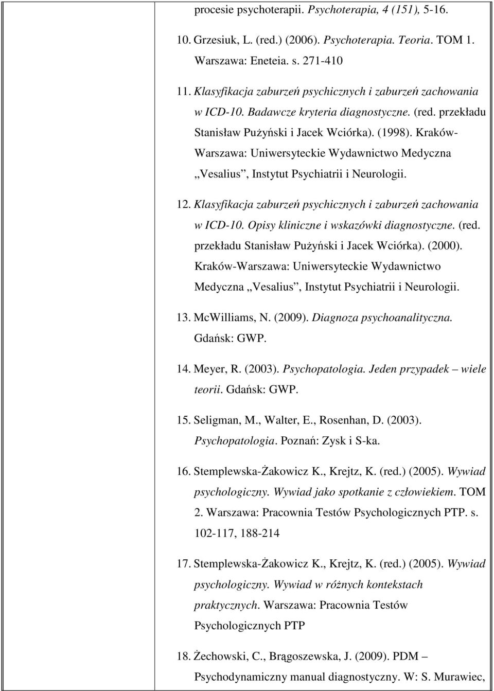 Kraków- Warszawa: Uniwersyteckie Wydawnictwo Medyczna Vesalius, Instytut Psychiatrii i Neurologii. 12. Klasyfikacja zaburzeń psychicznych i zaburzeń zachowania w ICD-10.