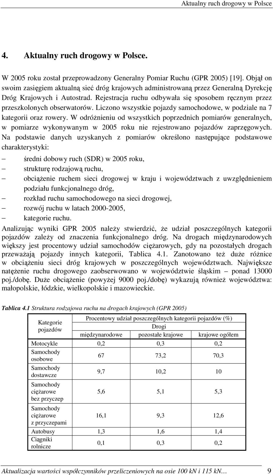 Rejestracja ruchu odbywała się sposobem ręcznym przez przeszkolonych obserwatorów. Liczono wszystkie pojazdy samochodowe, w podziale na 7 kategorii oraz rowery.
