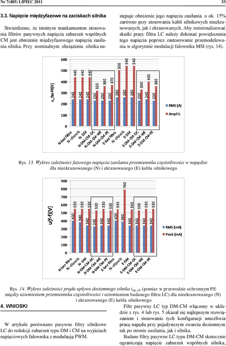 Przy nominalnym obciążeniu silnika na- stępuje obniżenie jego napięcia zasilania. o ok. 5% zarówno przy stosowaniu kabli silnikowych nieekranowanych, jak i ekranowanych.