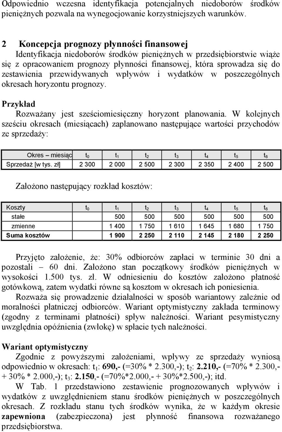 przewidywanych wpływów i wydatków w poszczególnych okresach horyzontu prognozy. Przykład RozwaŜany jest sześciomiesięczny horyzont planowania.