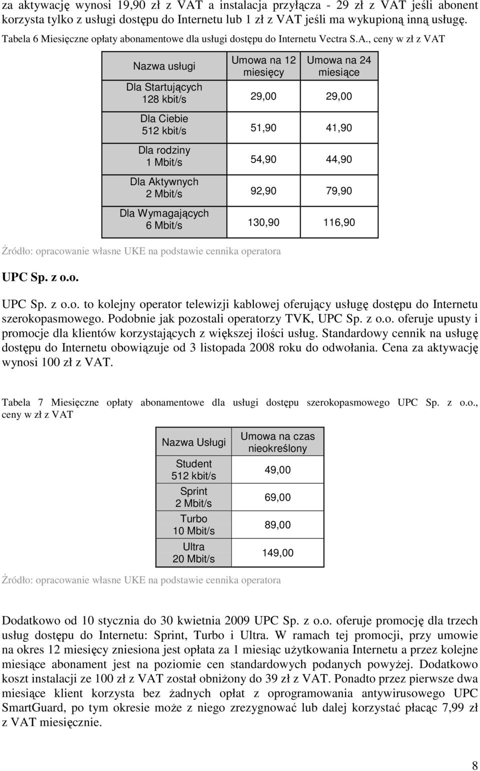 , ceny w zł z VAT Nazwa usługi Umowa na 12 miesięcy Umowa na 24 miesiące Dla Startujących 128 kbit/s 29,00 29,00 Dla Ciebie 512 kbit/s 51,90 41,90 Dla rodziny 1 Mbit/s 54,90 44,90 Dla Aktywnych 2