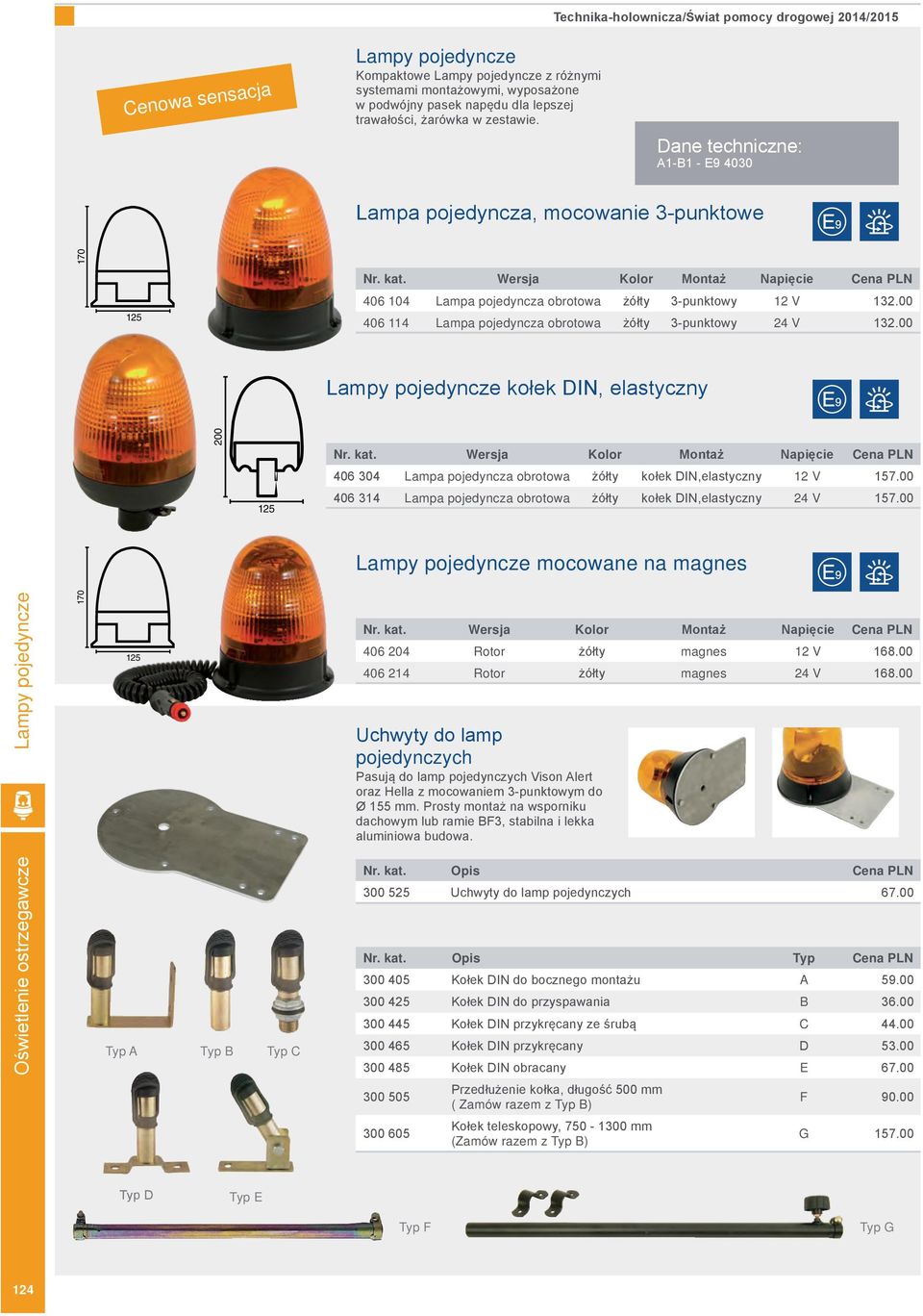 00 406 114 Lampa pojedyncza obrotowa żółty 3-punktowy 24 V 132.00 Lampy pojedyncze kołek DIN, elastyczny 200 125 406 304 Lampa pojedyncza obrotowa żółty kołek DIN,elastyczny 12 V 157.