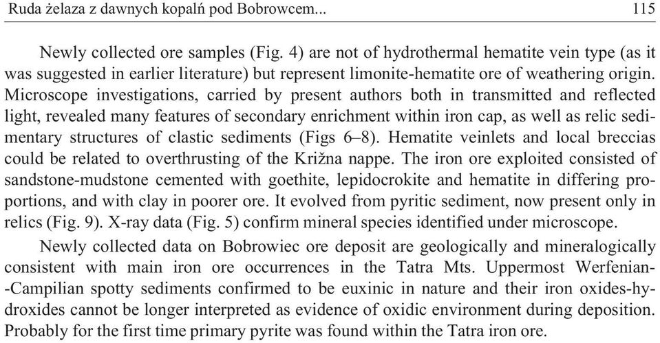 Microscope investigations, carried by present authors both in transmitted and reflected light, revealed many features of secondary enrichment within iron cap, as well as relic sedimentary structures