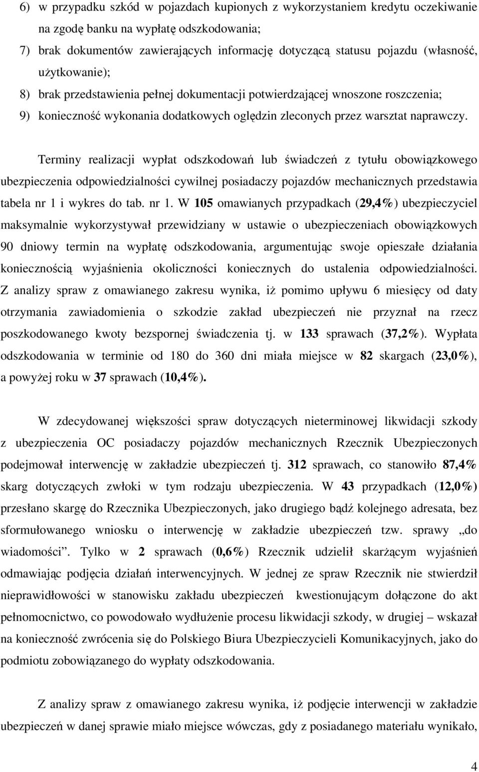 Terminy realizacji wypłat odszkodowań lub świadczeń z tytułu obowiązkowego ubezpieczenia odpowiedzialności cywilnej posiadaczy pojazdów mechanicznych przedstawia tabela nr 1 