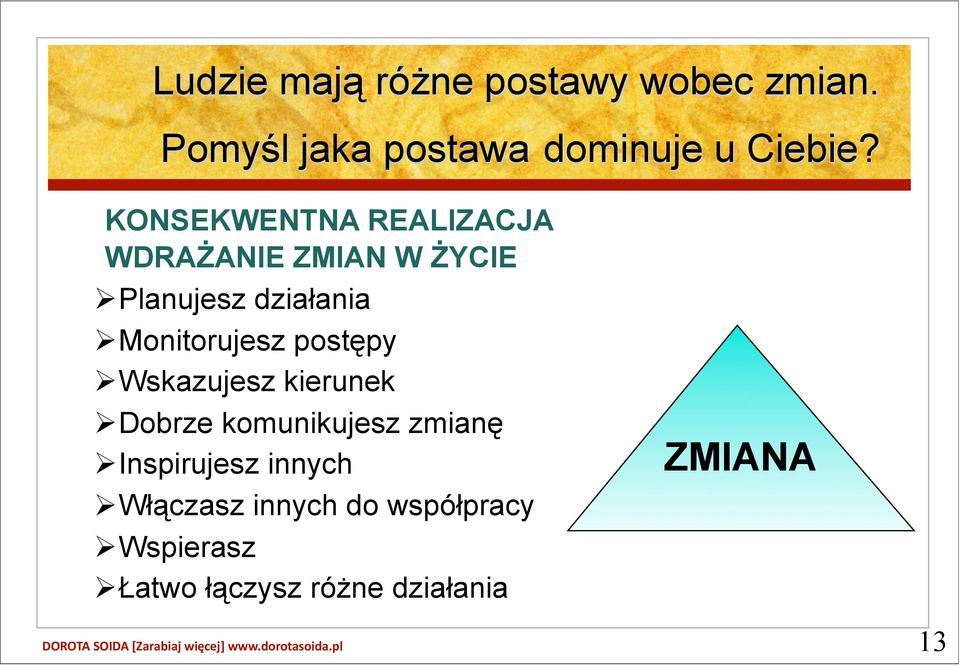 Monitorujesz postępy Wskazujesz kierunek Dobrze komunikujesz zmianę