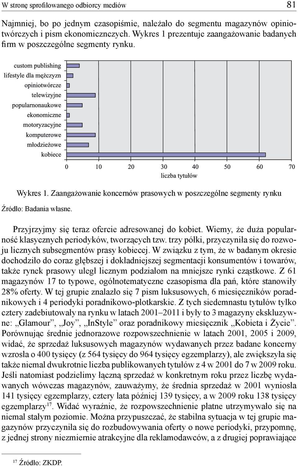 Przyjrzyjmy się teraz ofercie adresowanej do kobiet. Wiemy, że duża popularność klasycznych periodyków, tworzących tzw. trzy półki, przyczyniła się do rozwoju licznych subsegmentów prasy kobiecej.