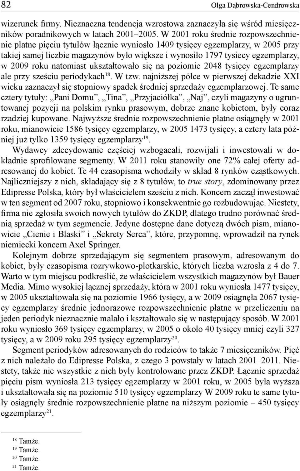 2009 roku natomiast ukształtowało się na poziomie 2048 tysięcy egzemplarzy ale przy sześciu periodykach 18. W tzw.