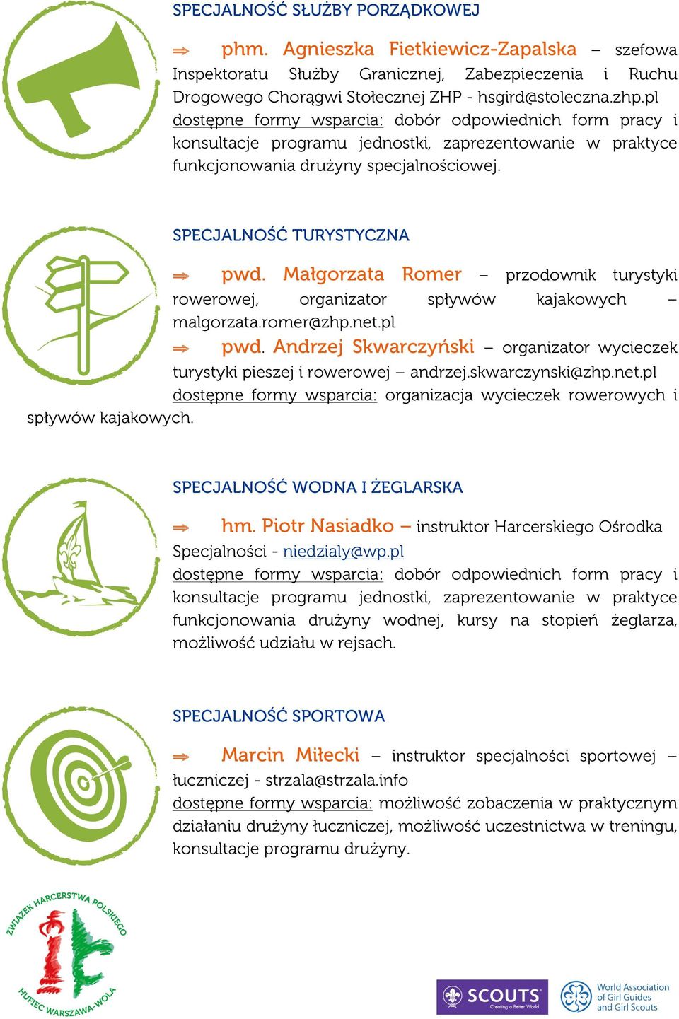 Andrzej Skwarczyński organizator wycieczek turystyki pieszej i rowerowej andrzej.skwarczynski@zhp.net.pl dostępne formy wsparcia: organizacja wycieczek rowerowych i spływów kajakowych.