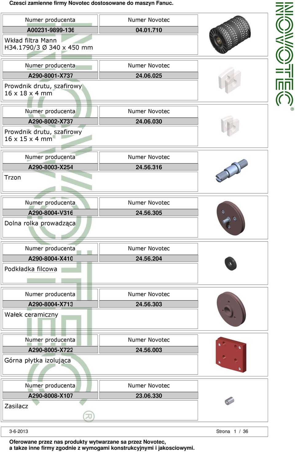 025 A290-8002-X737 Prowdnik drutu, szafirowy 16 x 15 x 4 mm 24.06.030 Trzon A290-8003-X254 24.56.