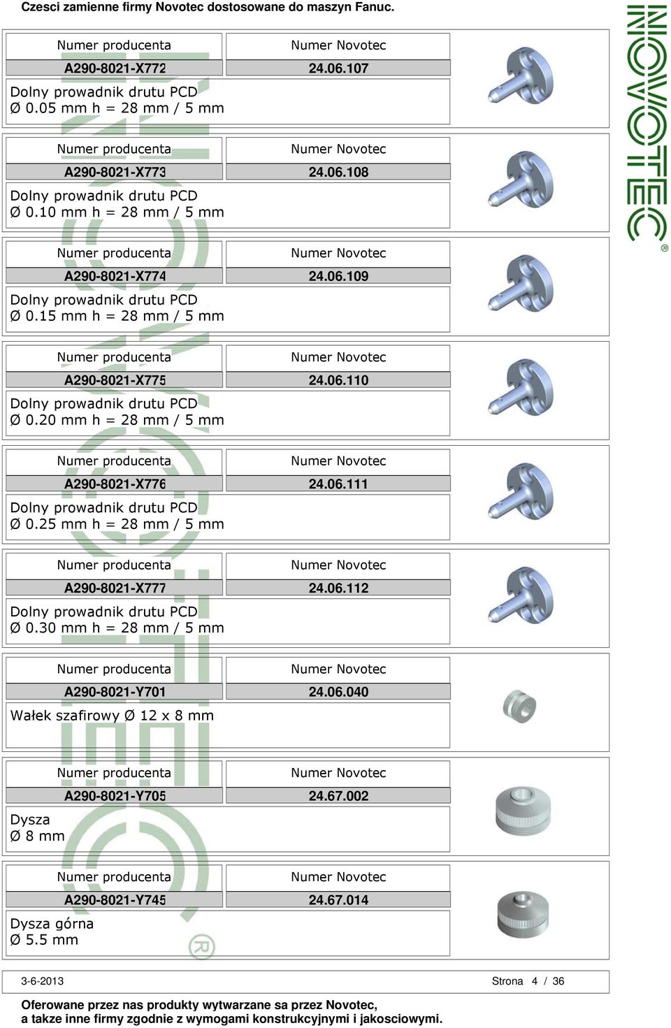 06.111 A290-8021-X777 PCD Ø 0.30 mm h = 28 mm / 5 mm 24.06.112 A290-8021-Y701 Wałek szafirowy Ø 12 x 8 mm 24.06.040 Ø 8 mm A290-8021-Y705 24.