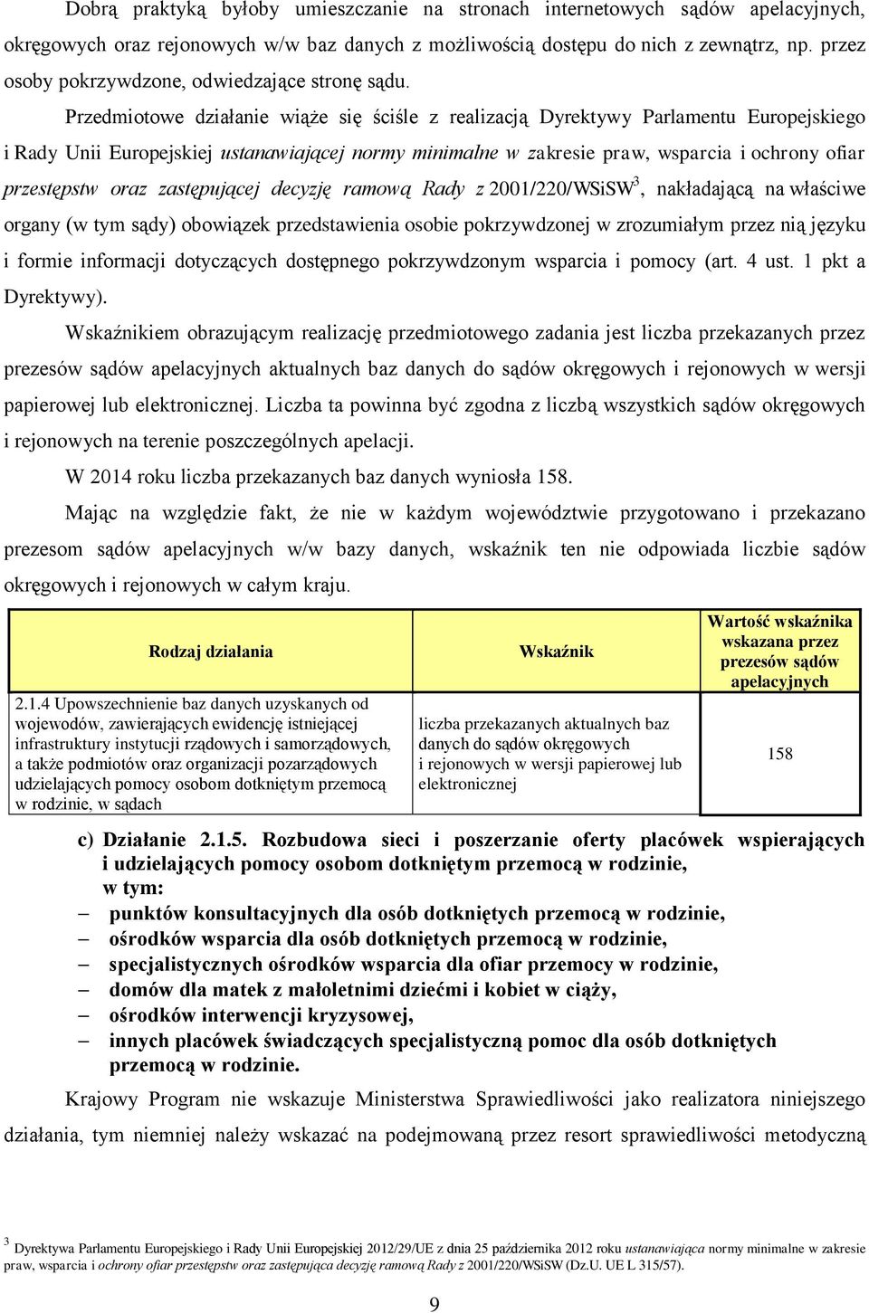 Przedmiotowe działanie wiąże się ściśle z realizacją Dyrektywy Parlamentu Europejskiego i Rady Unii Europejskiej ustanawiającej normy minimalne w zakresie praw, wsparcia i ochrony ofiar przestępstw