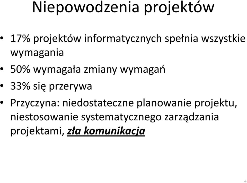 przerywa Przyczyna: niedostateczne planowanie projektu,
