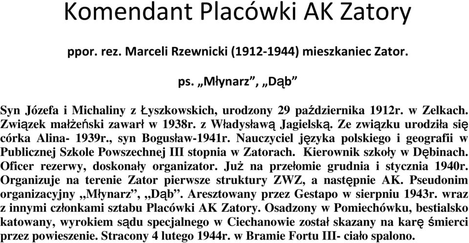 Nauczyciel języka polskiego i geografii w Publicznej Szkole Powszechnej III stopnia w Zatorach. Kierownik szkoły w Dębinach. Oficer rezerwy, doskonały organizator.