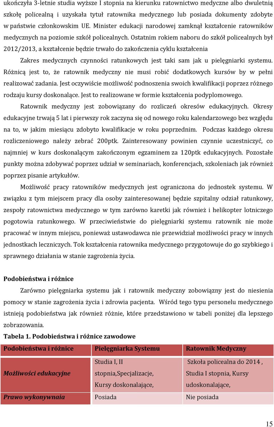 Ostatnim rokiem naboru do szkół policealnych był 2012/2013, a kształcenie będzie trwało do zakończenia cyklu kształcenia Zakres medycznych czynności ratunkowych jest taki sam jak u pielęgniarki