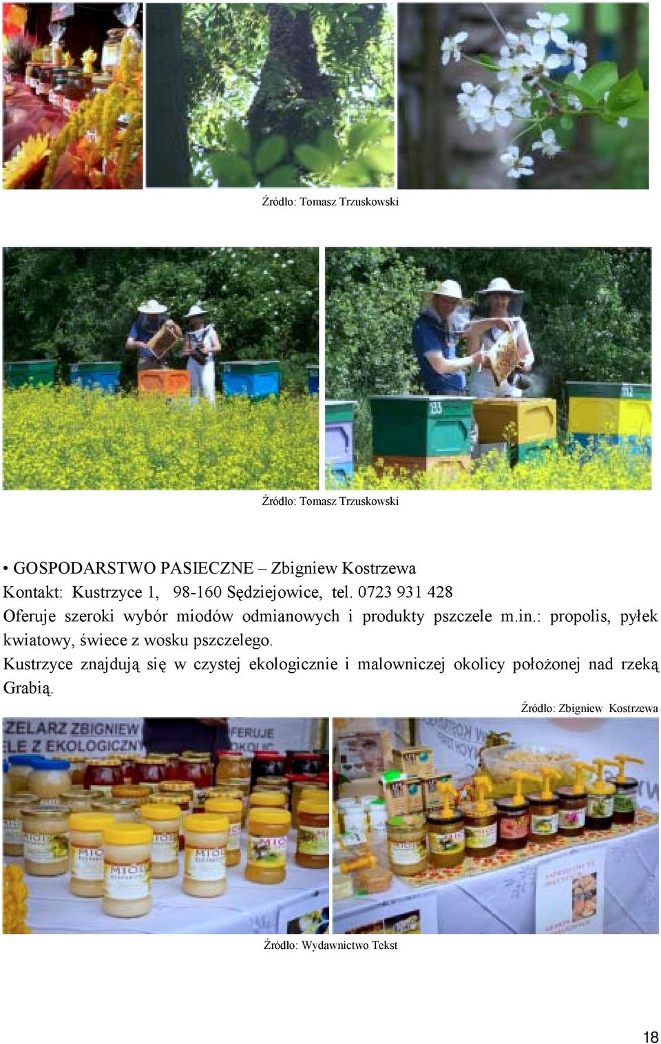 0723 931 428 Oferuje szeroki wybór miodów odmianowych i produkty pszczele m.in.