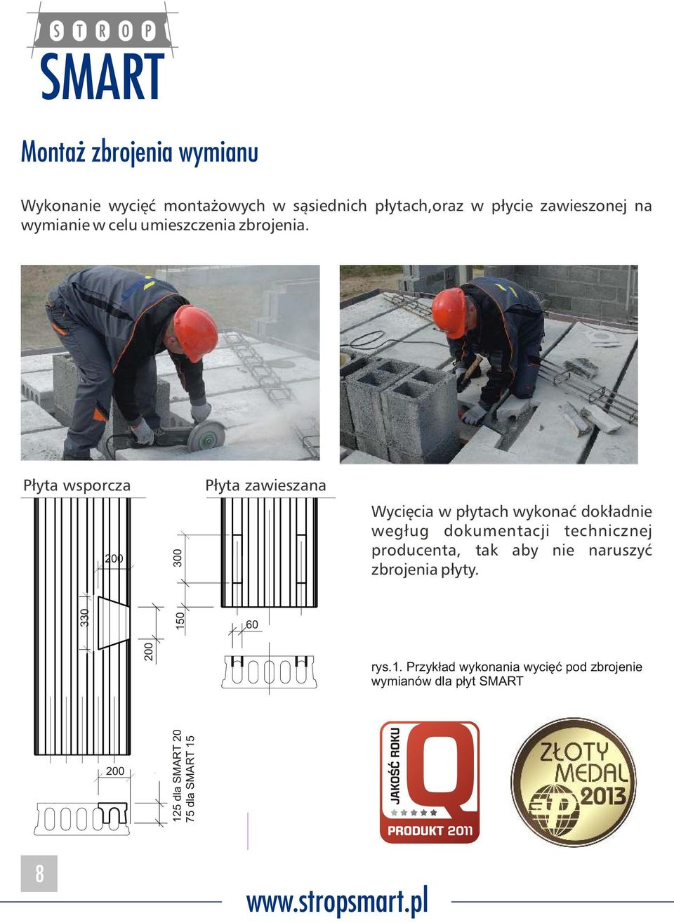 Płyta wsporcza Płyta zawieszana 330 200 150 300 60 Wycięcia w płytach wykonać dokładnie wegług