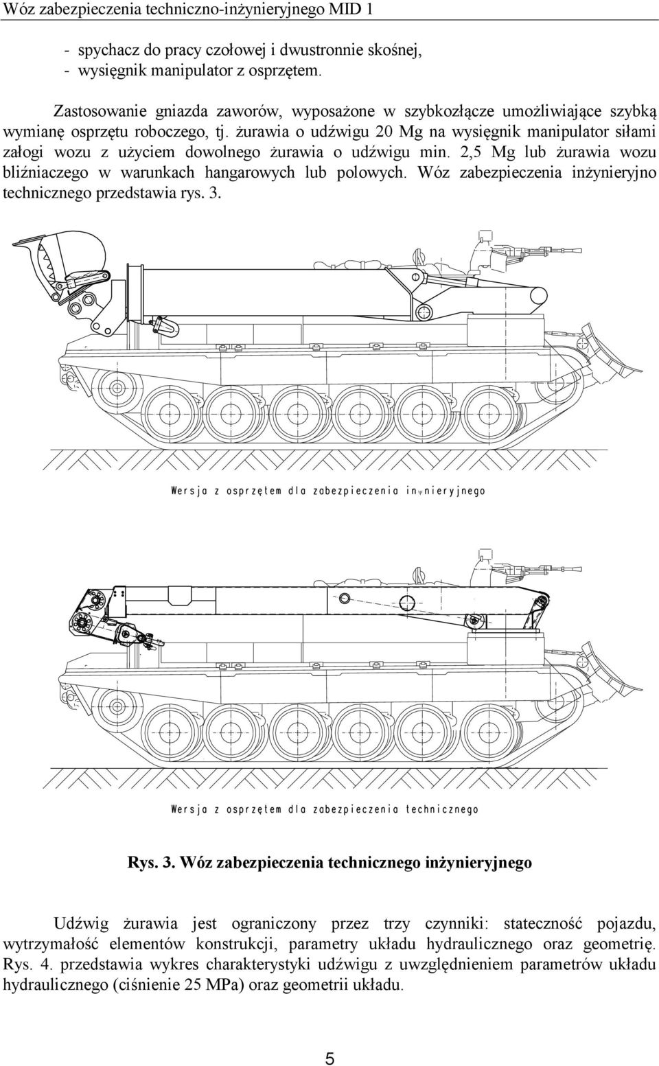 żurawia o udźwigu 20 Mg na wysięgnik manipulator siłami załogi wozu z użyciem dowolnego żurawia o udźwigu min. 2,5 Mg lub żurawia wozu bliźniaczego w warunkach hangarowych lub polowych.