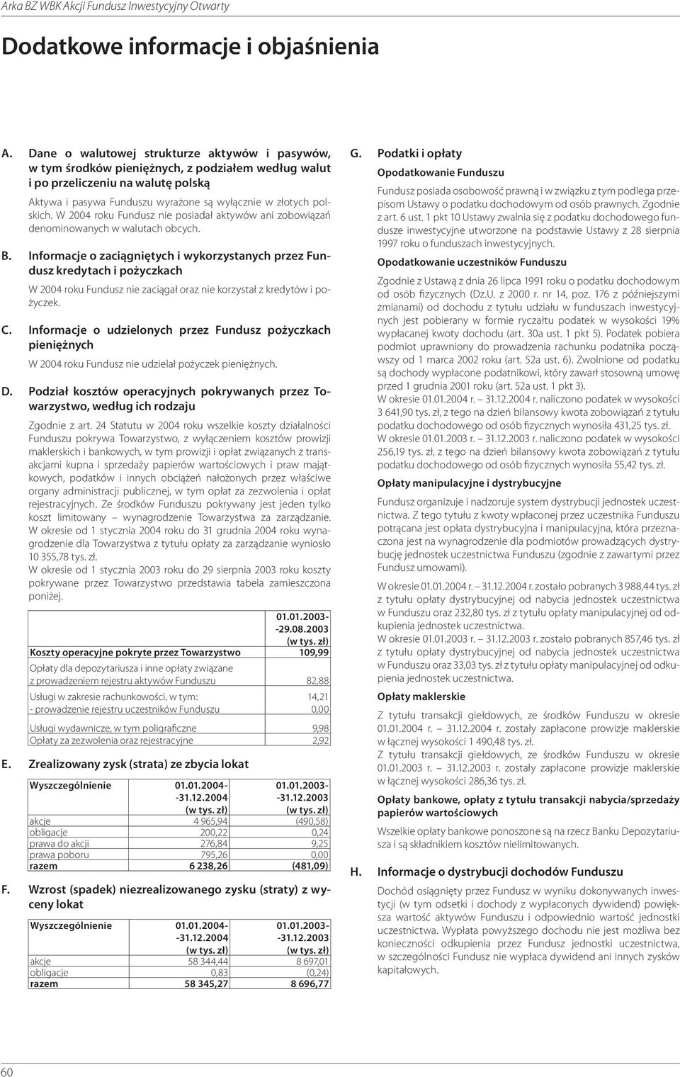 W 2004 roku Fundusz nie posiadał aktywów ani zobowiązań denominowanych w walutach obcych. B.