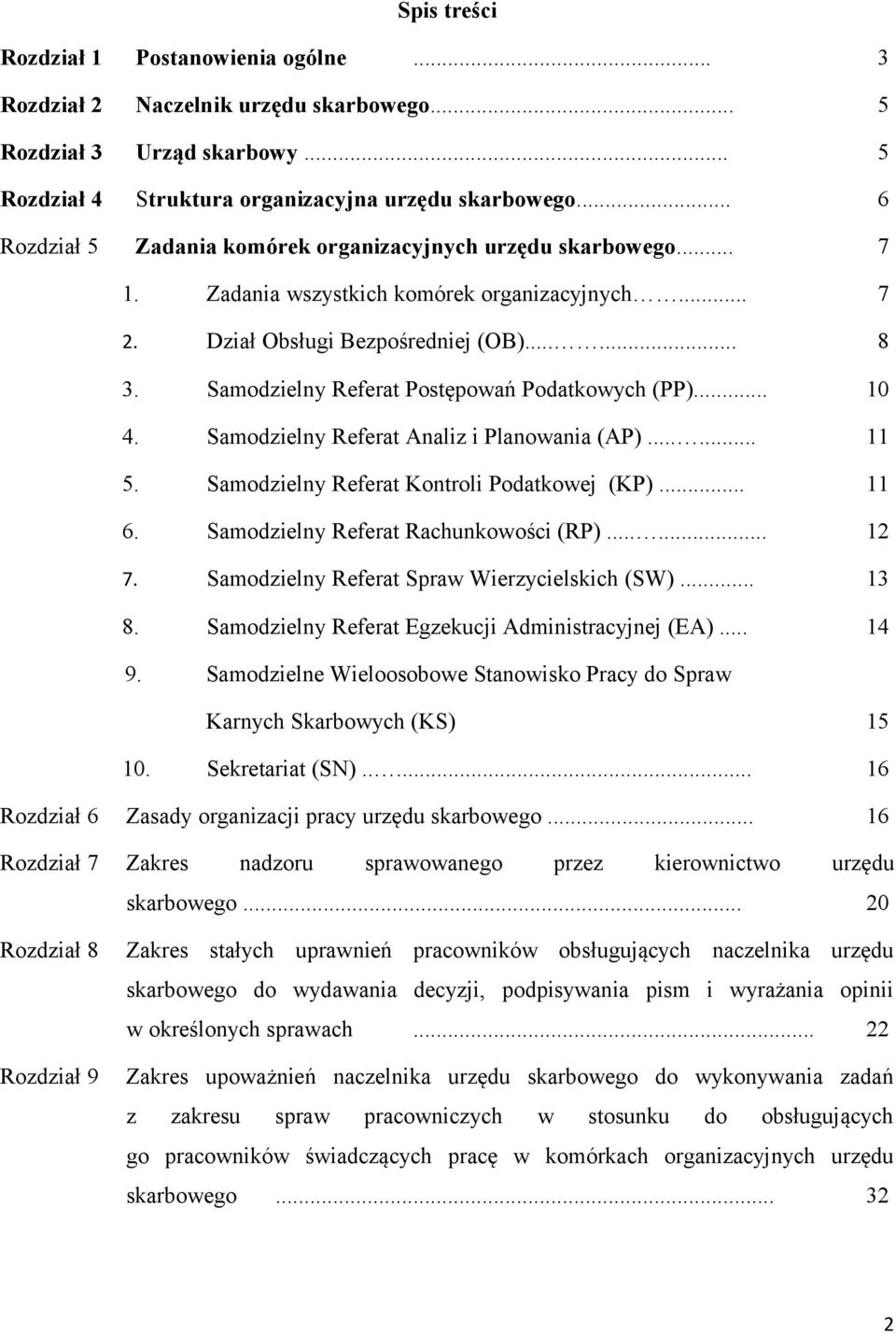 Samodzielny Referat Postępowań Podatkowych (PP)... 10 4. Samodzielny Referat Analiz i Planowania (AP)...... 11 5. Samodzielny Referat Kontroli Podatkowej (KP)... 11 6.