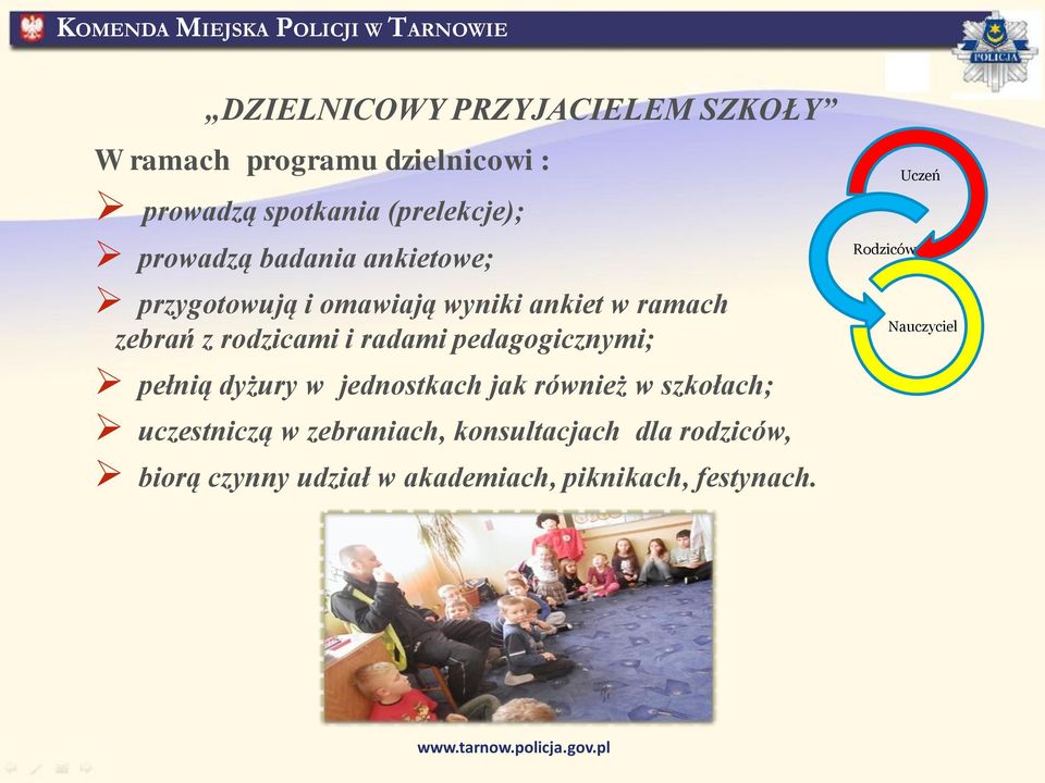 radami pedagogicznymi; pełnią dyżury w jednostkach jak również w szkołach; uczestniczą w zebraniach,