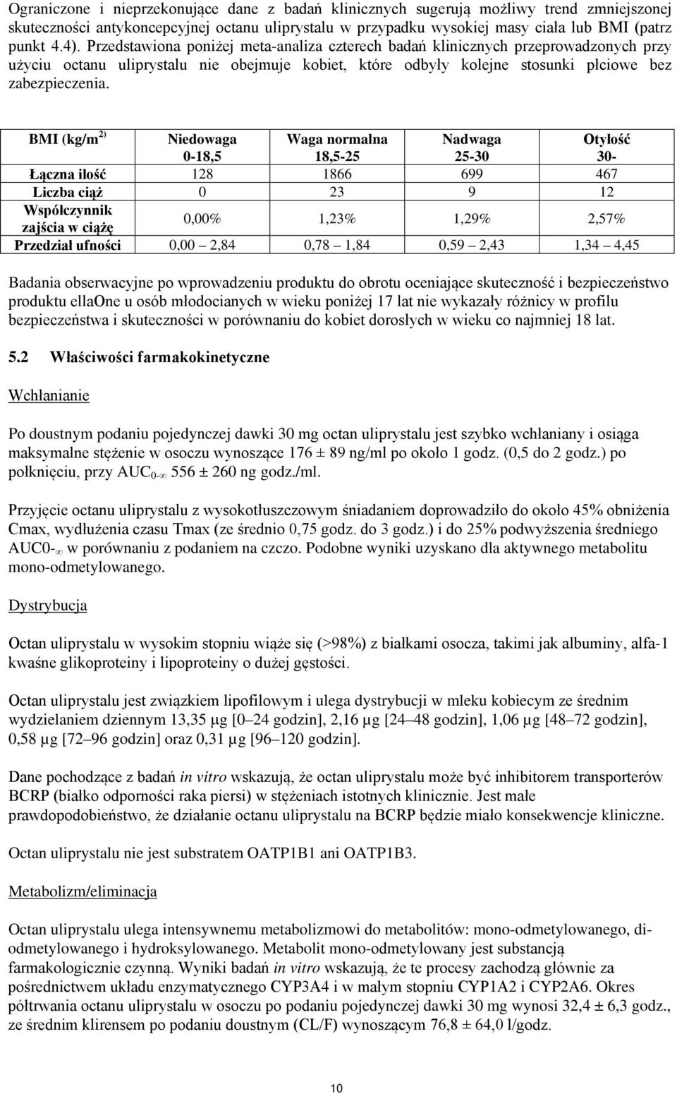 BMI (kg/m 2) Niedowaga 0-18,5 Waga normalna 18,5-25 Nadwaga 25-30 Otyłość 30- Łączna ilość 128 1866 699 467 Liczba ciąż 0 23 9 12 Współczynnik zajścia w ciążę 0,00% 1,23% 1,29% 2,57% Przedział